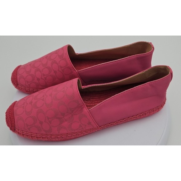 Coach CARLEY Pink W/8.5 Leather Espadrille AUTH Cottagecore Balletcore LOGO *EUC - Picture 2 of 15
